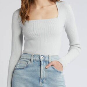 Open Edit Luxe Sculpt Square Neck Long Sleeve Top - size S